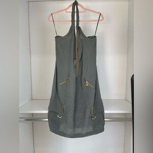 Italian Brand 100% Silk Stylish Gray Halter Dress